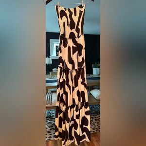 Strapless Black and Cream Maxi Dress